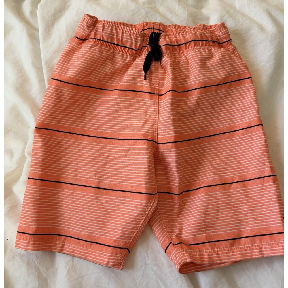 Hurley boys orange stripe swim trunks, size 5/6, with black accents